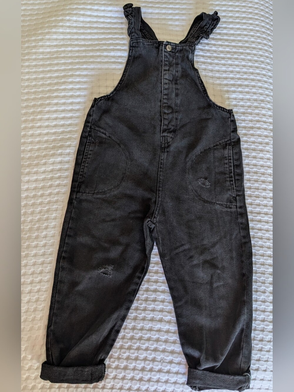 Zara Distressed Black Denim Overalls
